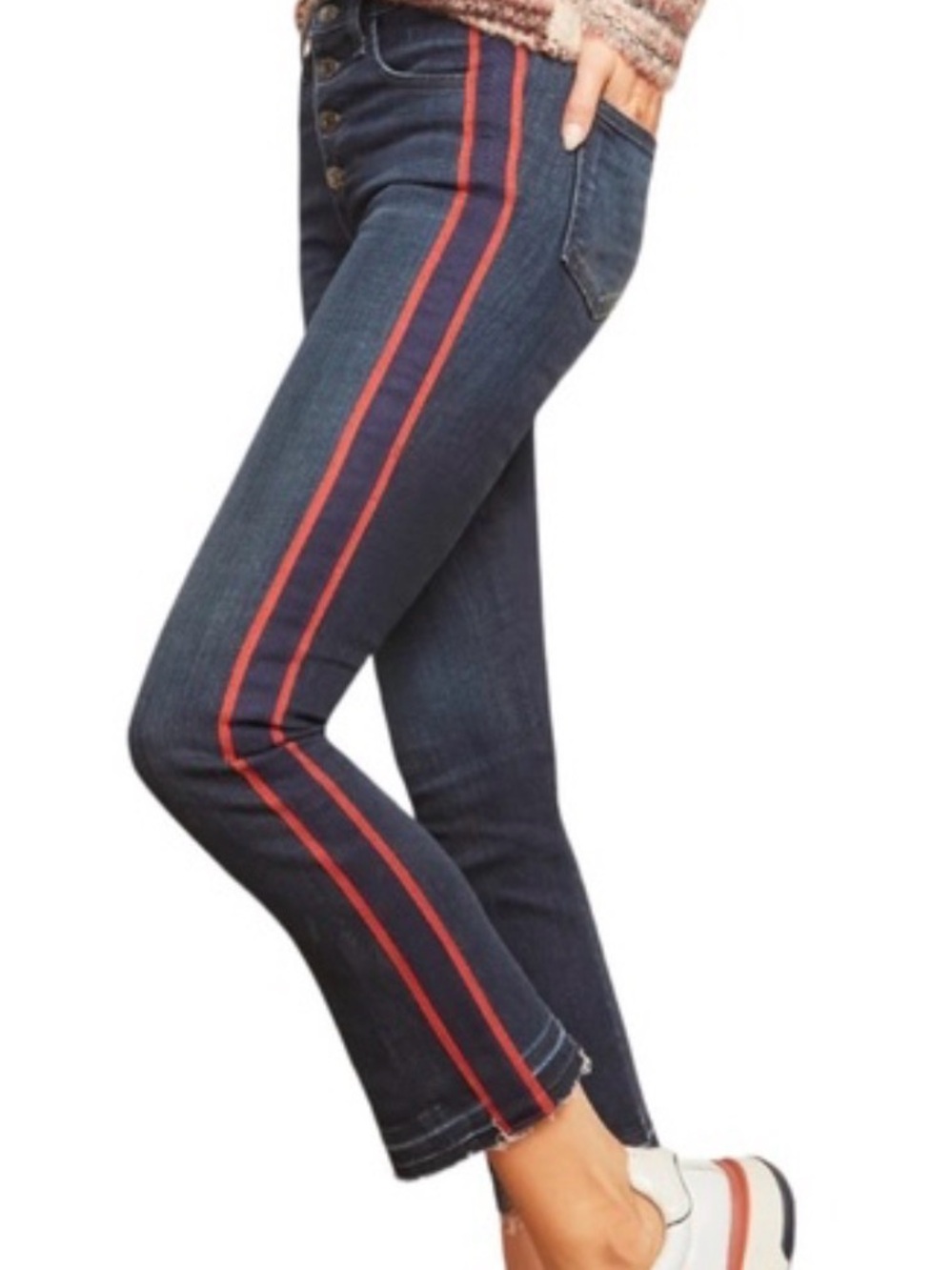 Veronica Beard Dark Wash Women's Jeans with Red Side Stripe